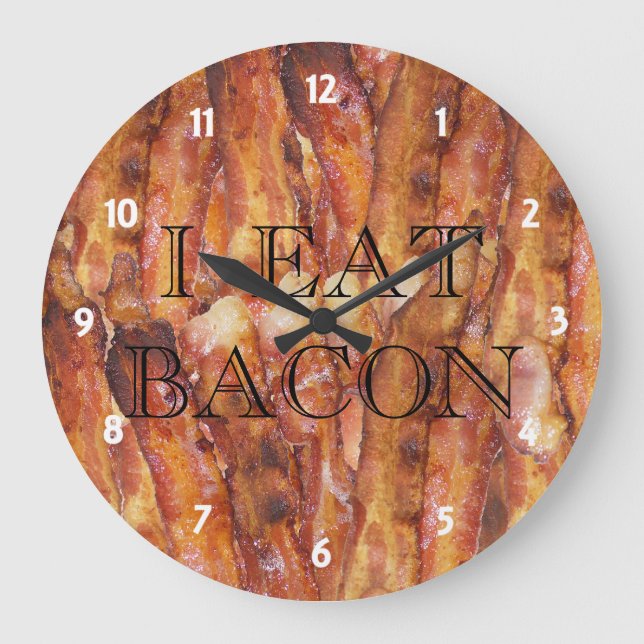 Ich esse Bacon Text mit Hintergrund Große Wanduhr (Vorderseite)