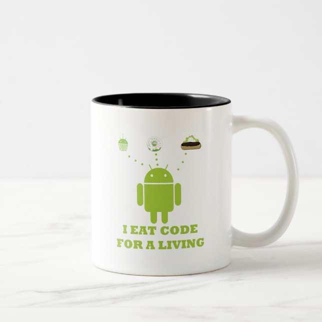 Ich esse Code für ein lebendes (Entwickler) Zweifarbige Tasse (Rechts)