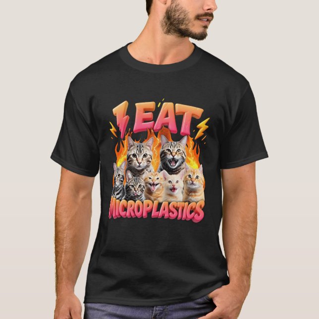 Ich esse Microplastics Funny Cat Meme Bootleg Grap T-Shirt (Vorderseite)