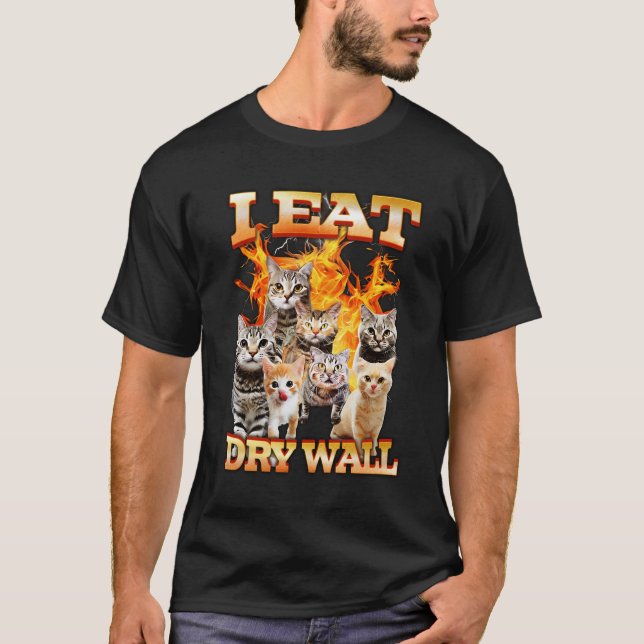 Ich esse Trockenmauer Cement Funny Cat Meme Bootle T-Shirt (Vorderseite)