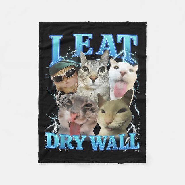 Ich esse Trockenmauer Lustiges Katzen-Meme  Fleecedecke (Vorderseite)