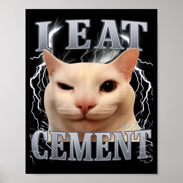 Ich esse Zement Dummer Katzen-Meme Lustige Männer  Poster (Vorne)