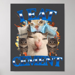 Ich esse Zement Lustiges Katzen-Meme Männer Frauen Poster