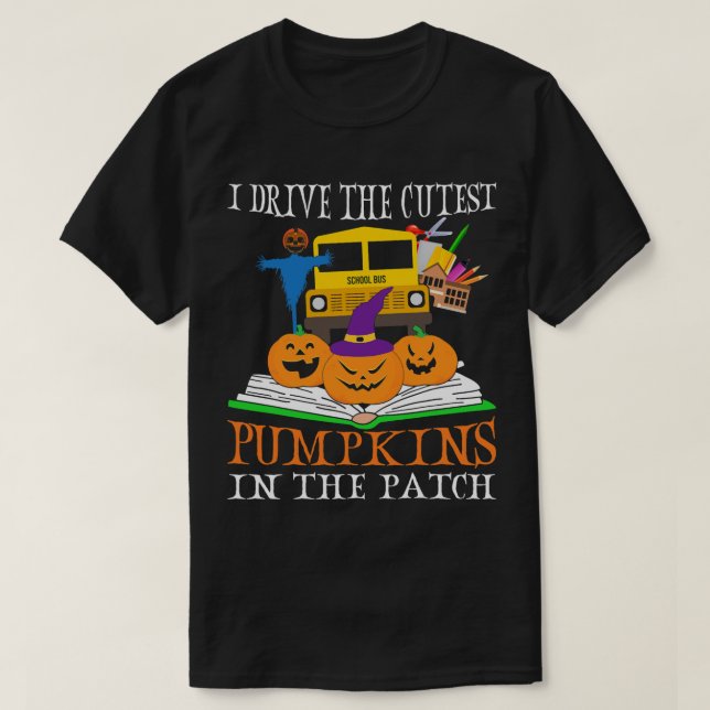 Ich fahre die Niedlichen Kürbis in Patch Halloween T-Shirt (Design vorne)