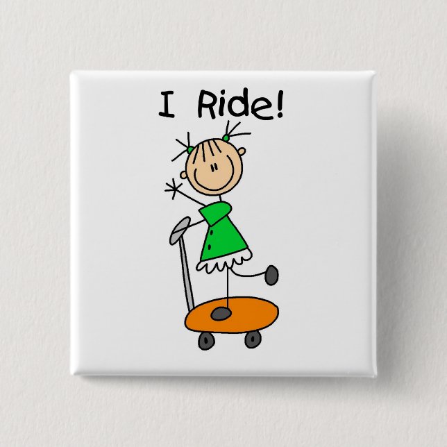 Ich fahre - Mädchen auf Roller Button (Vorderseite)