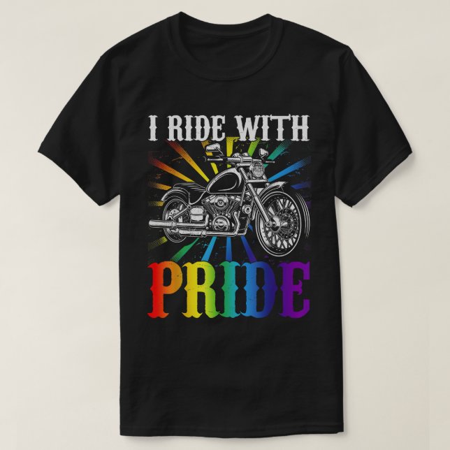 Ich fahre mit Stolz, Gay Biker, Regenbogenmotorrad T-Shirt (Design vorne)