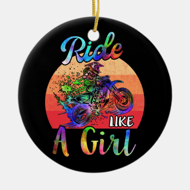 Ich fahre wie ein Girl Dirt Bike Wasserfarbe Keramik Ornament (Vorne)