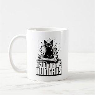 Ich fand diese Humerusschwarze Katze mit menschlic Kaffeetasse
