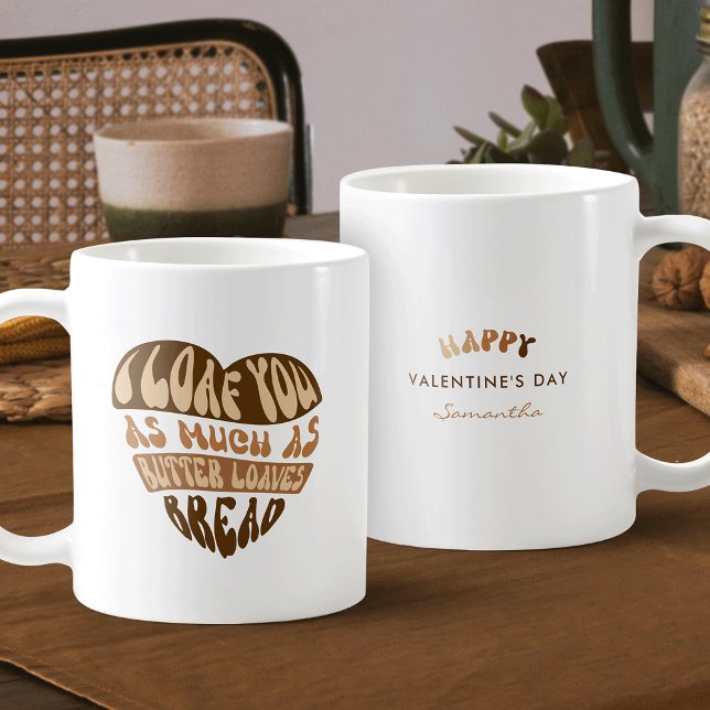 Ich finde dich trendy Beige Herz Funny Valentine's Kaffeetasse (Trendy I Loaf You coffee mug design - perfect for Valentine's Day or Anniversary)