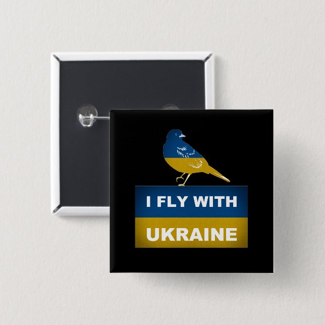 Ich fliege mit der Ukraine, dem Nationalen Nachtig Button (Vorne & Hinten)