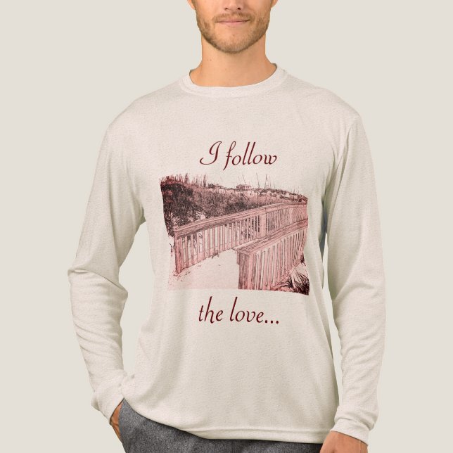 "Ich folge der Liebe" Rosa Beach Walkway Art Zeich Tri-Blend Shirt (Vorderseite)