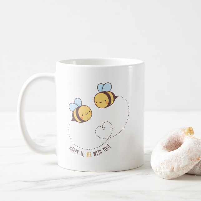 Ich freue mich, bei dir zu sein, bin ein Paar Kaffeetasse (Mit Donut)