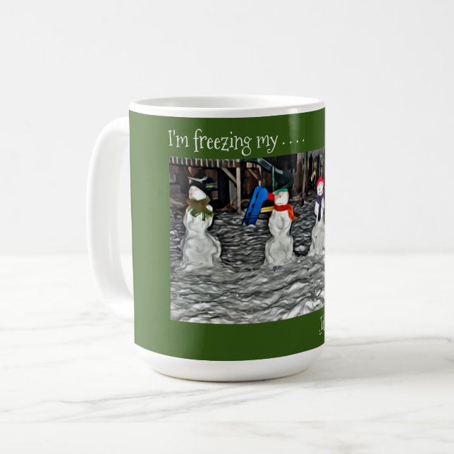 Ich friere meine Jingle-Bells ab - Schneemenschen Kaffeetasse (Vorderseite Links)