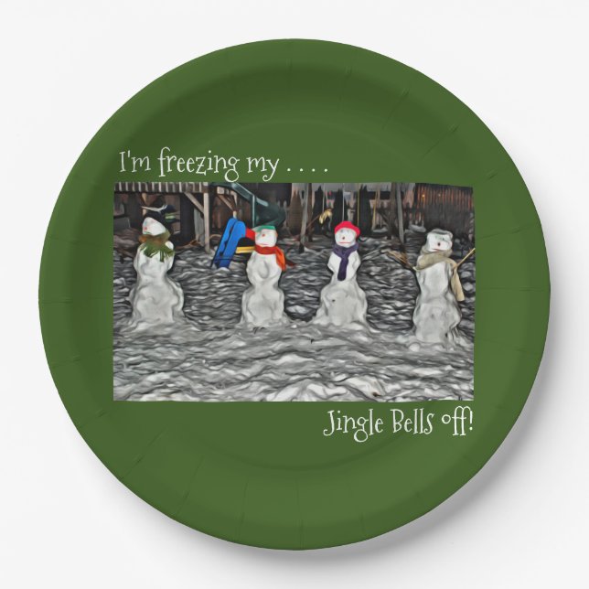 Ich friere meine Jingle-Bells ab - Schneemenschen Pappteller (Vorderseite)