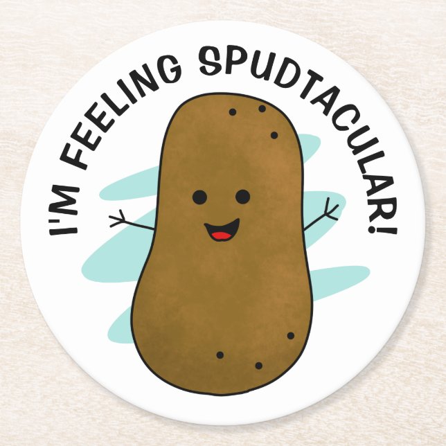 Ich fühle mich spudtakulär Kartoffel  Runder Pappuntersetzer (Vorderseite)