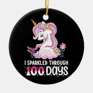 Ich funkelte durch 100 Tage Schule Einhorn Keramik Ornament