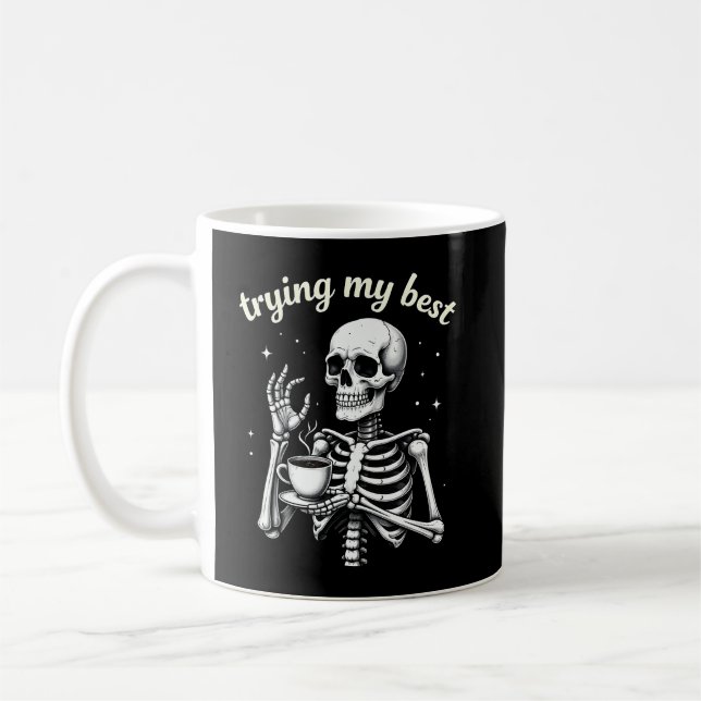 Ich gebe mein Bestes Lustiger Halloween-Skelett-Ka Kaffeetasse (Links)