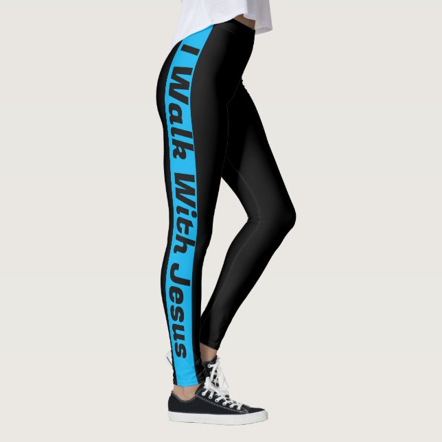 Ich gehe mit Jesus spazieren, schwarz mit blauen S Leggings (Rechts)