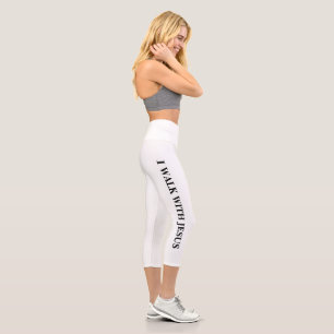 Ich gehe mit Jesus spazieren, weiß Capri Leggings