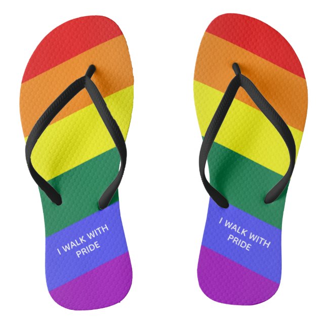 "Ich gehe mit Stolz" Gay Pride-Regenbogen Flip Flops (Fußbett)