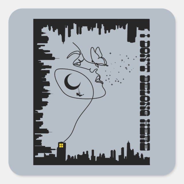 Ich gehöre hier nicht. quadratischer aufkleber (Vorderseite)