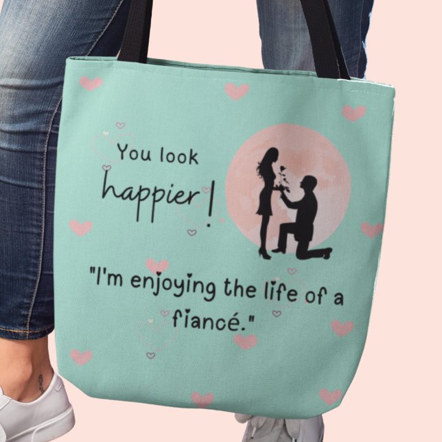 Ich genieße das Leben eines Verlobten (You look happier! "I'm enjoying the life of a fiancé." custom name tote bag)