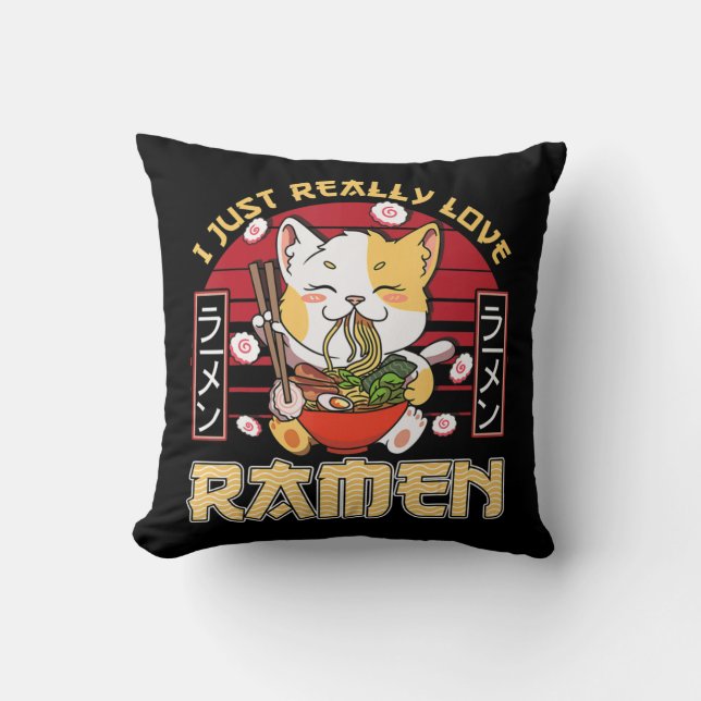 Ich gerade wirklich Liebe Ramen Kawaii Anime Cat R Kissen (Vorderseite)