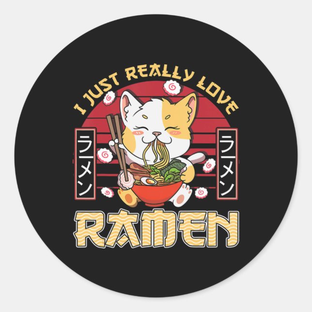 Ich gerade wirklich Liebe Ramen Kawaii Anime Cat R Runder Aufkleber (Vorderseite)