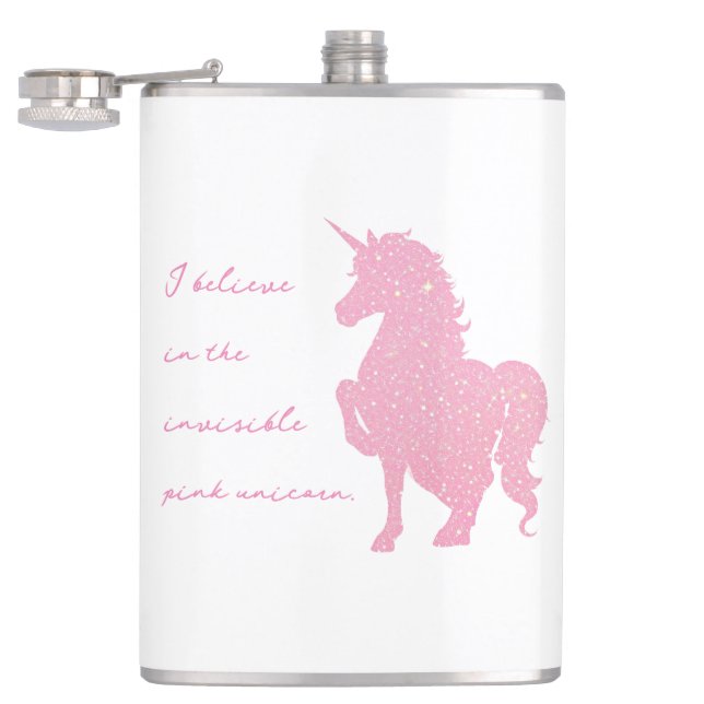 Ich glaube an das unsichtbare rosa Einhorn. Flachmann (Geöffnet)