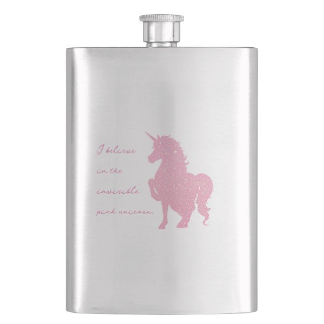 Ich glaube an das unsichtbare rosa Einhorn. Flachmann (Vorderseite)