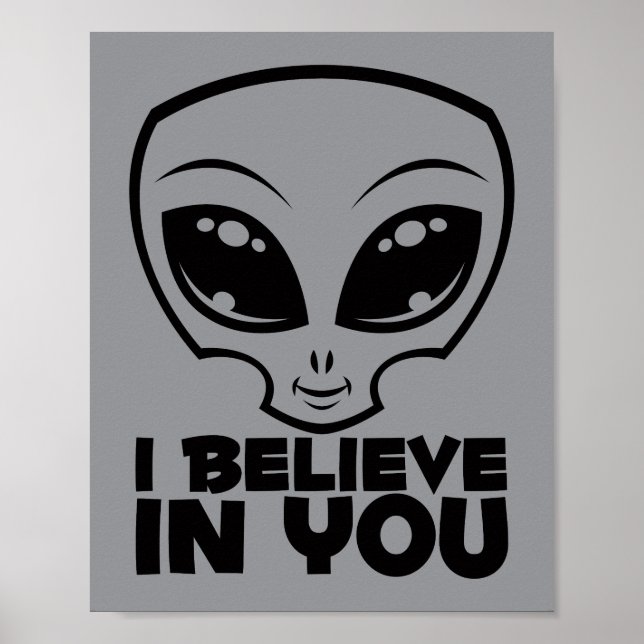 Ich glaube an deine Alien in schwarzer Linie Poster (Vorne)