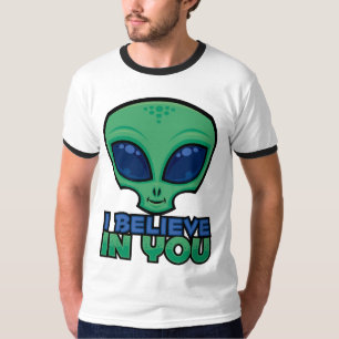 Ich glaube an dich freundlicher Cartoon-Alien T-Shirt