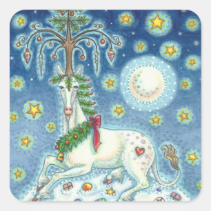 ICH GLAUBE AN DIE CHRISTMAS UNICORN, PFERDEKLEINE QUADRATISCHER AUFKLEBER
