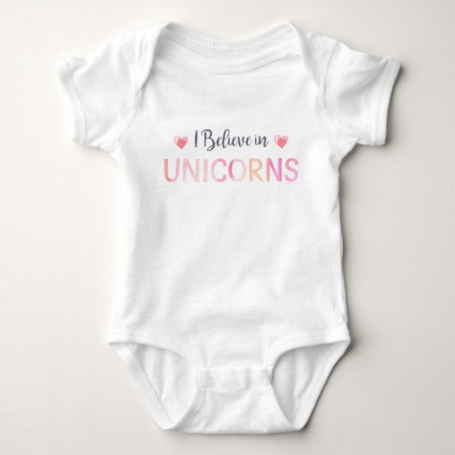 Ich glaube an die Unicorns Baby Girl Pink Typograf Strampler (Vorderseite)