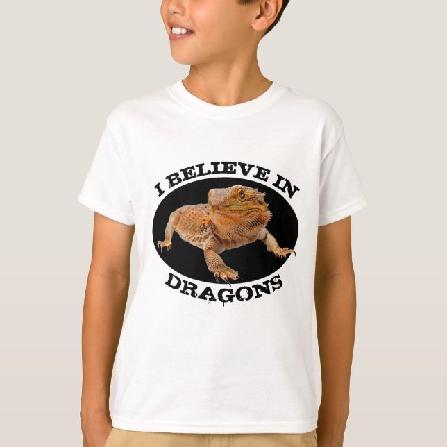 "Ich glaube an Drachen" mit Barted Dragon T-Shirt (Vorderseite)