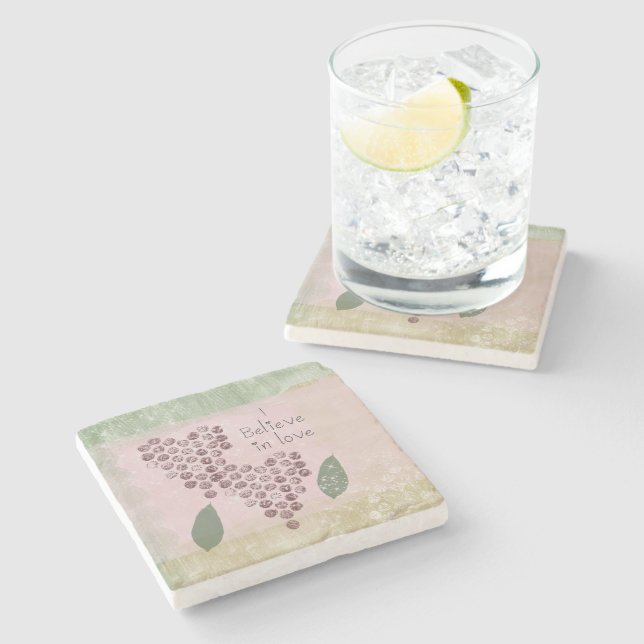 Ich glaube an Liebe Herz Steinuntersetzer (Seitenansicht)