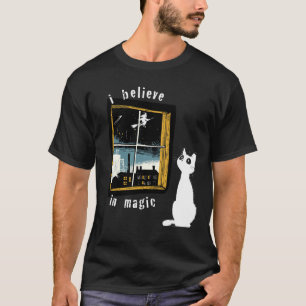 Ich glaube an Magie Vintage Linolschnitt Weiße Kat T-Shirt