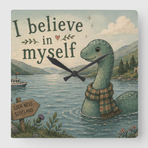 Ich glaube an mich selbst wunderliche Loch Ness Mo Quadratische Wanduhr