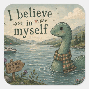 Ich glaube an mich selbst wunderliche Loch Ness Mo Quadratischer Aufkleber