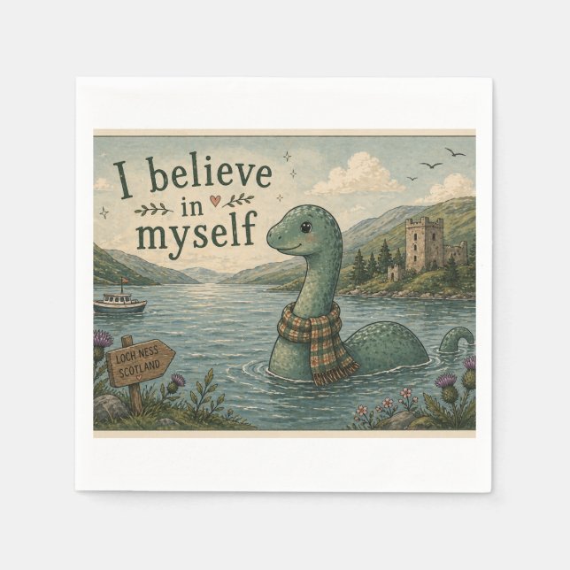 Ich glaube an mich selbst wunderliche Loch Ness Mo Serviette (Vorderseite)
