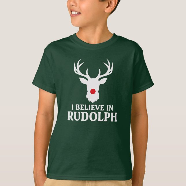 Ich glaube an Rudolph, Weihnachtsthema T-Shirt (Vorderseite)