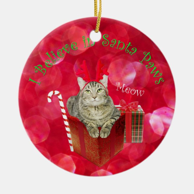 Ich glaube an Santa Paws Keramik Ornament (Vorne)