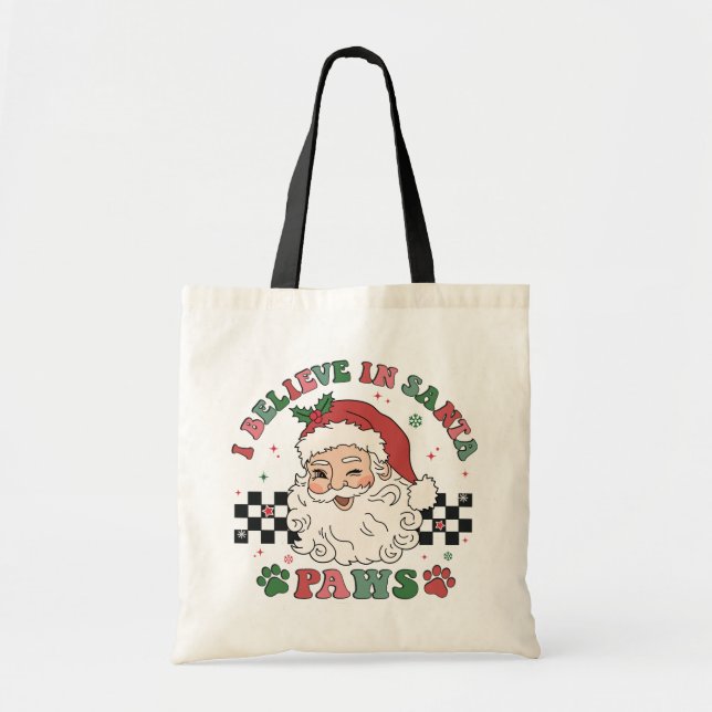 Ich glaube an Santa Paws Retro Weihnachtshund Love Tragetasche (Vorne)