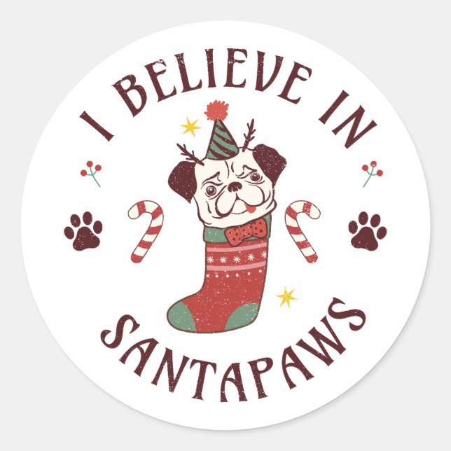 Ich glaube an Santa Paws Runder Aufkleber (Vorderseite)