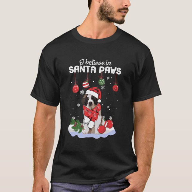 Ich glaube an Santa Paws Saint Bernard Geschenk T-Shirt (Vorderseite)