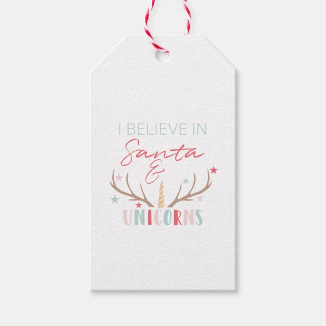 "Ich glaube an Santa & Unicorns" Weihnachtsgeschen Geschenkanhänger (Vorderseite)