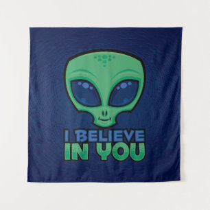 Ich glaube an Sie freundlichen Cartoon Alien Wandteppich