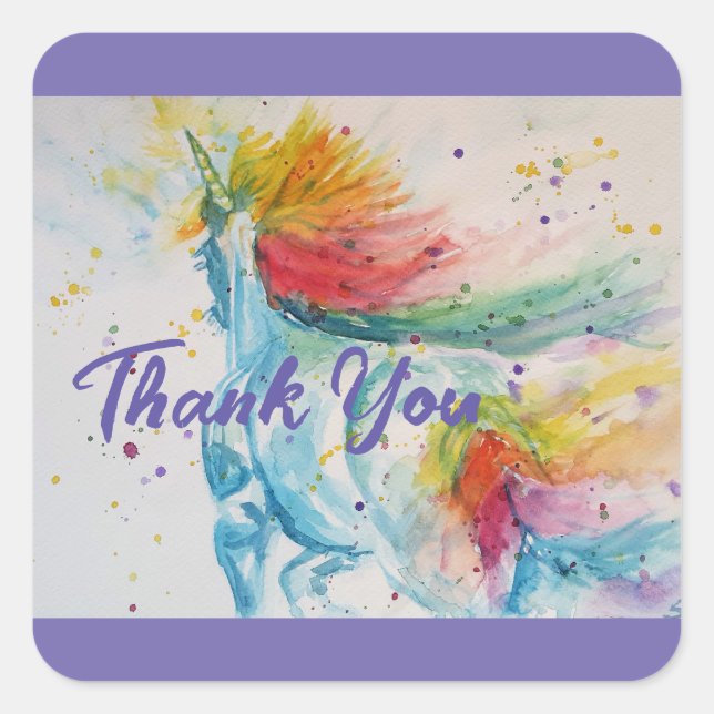 Ich glaube an Unicorns Rainbow Danke Kinder Quadratischer Aufkleber (Vorderseite)