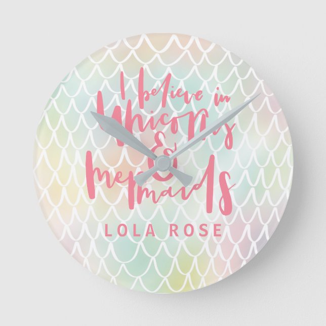 ICH GLAUBE AN UNICORNS UND MERMAIDEN RUNDE WANDUHR (Vorderseite)