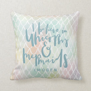 ICH GLAUBE AN UNICORNS UND MERMAIDS MEERBLAU KISSEN